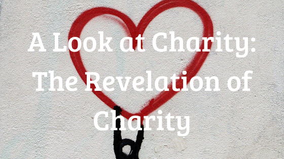 blog title for A Look at Charity: The Revelation of Charity with heart background and stick figure