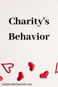 Charity's Behavior pin image with heart background
